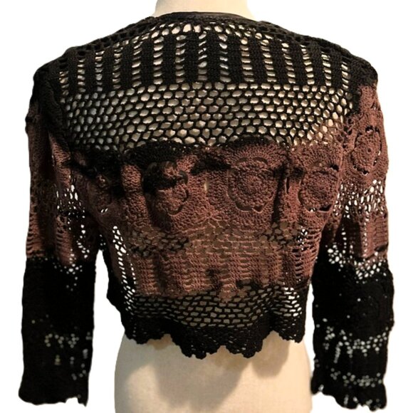 💕🆕 Handmade Tie-Dyed Crochet Shrug | French Brown & Black | 100% Cotton | USA - Picture 2 of 4